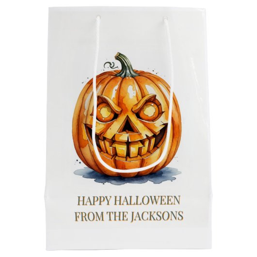 Halloween cadeau – gesneden pompoen, aangepaste te medium cadeauzakje (Achterkant)