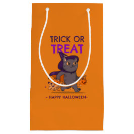 Halloween cadeau tas, zwarte kat met heks pet klein cadeauzakje