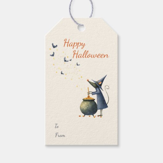 Halloween-cadeaubijslagers — Muis-tovenaar & Patro Cadeaulabel (Voorkant)
