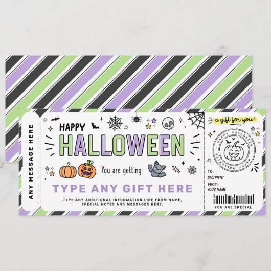 Halloween Cadeaubon Verrassingscadeau Label Kaart (Voorkant / Achterkant)