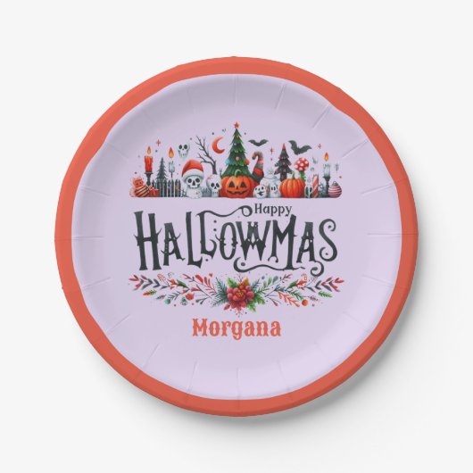 Halloween Cadeaus Labels Halloween Kerst Mashup Papieren Bordje (Voorkant)