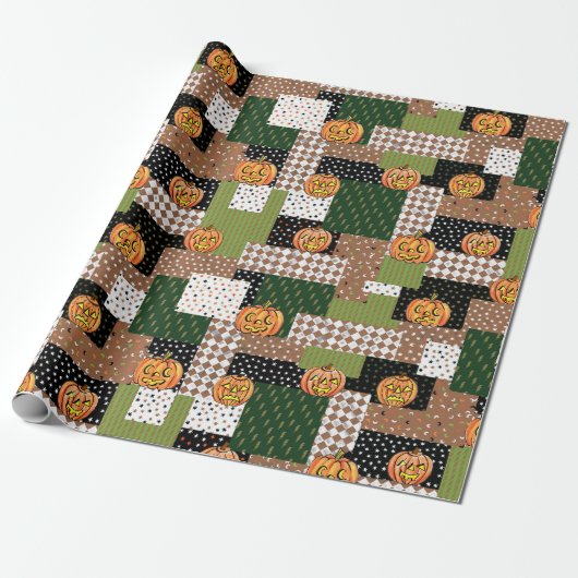Halloween cadeauverpakking papier patchwork (Uitgerold)