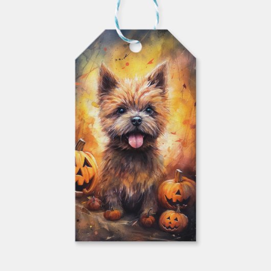 Halloween Cairn Terrier met pompoenen eng Cadeaulabel (Voorkant)