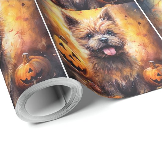 Halloween Cairn Terrier met pompoenen eng Cadeaupapier (Rol Hoek)