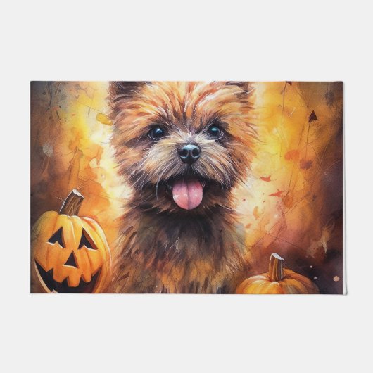 Halloween Cairn Terrier met pompoenen eng Deurmat (Voorkant)
