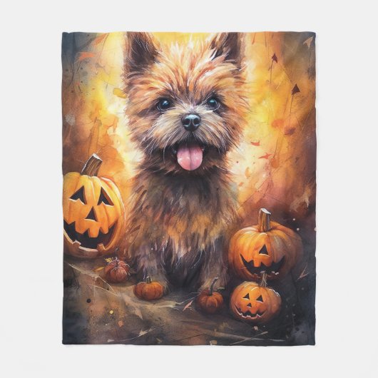 Halloween Cairn Terrier met pompoenen eng Fleece Deken (Voorkant)