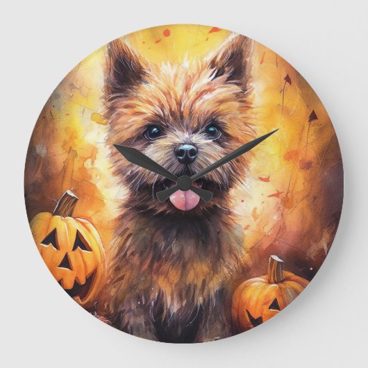 Halloween Cairn Terrier met pompoenen eng Grote Klok (Voorkant)