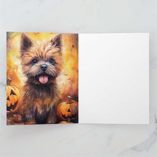 Halloween Cairn Terrier met pompoenen eng Kaart (Binnen)