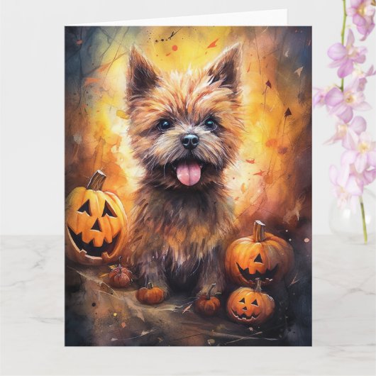 Halloween Cairn Terrier met pompoenen eng Kaart (Orchidee)