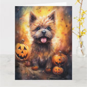 Halloween Cairn Terrier met pompoenen eng Kaart (Gele Bloem)