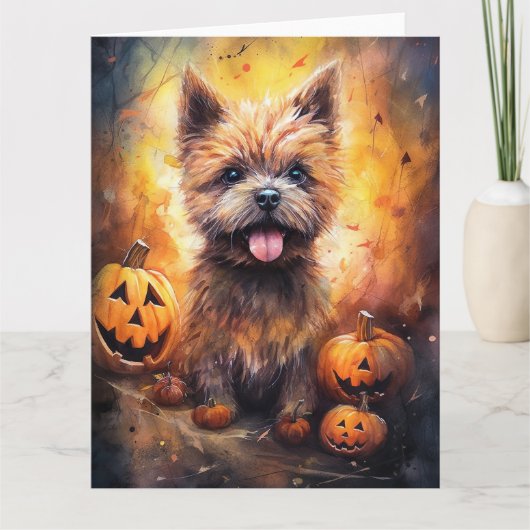 Halloween Cairn Terrier met pompoenen eng Kaart (Voorkant)