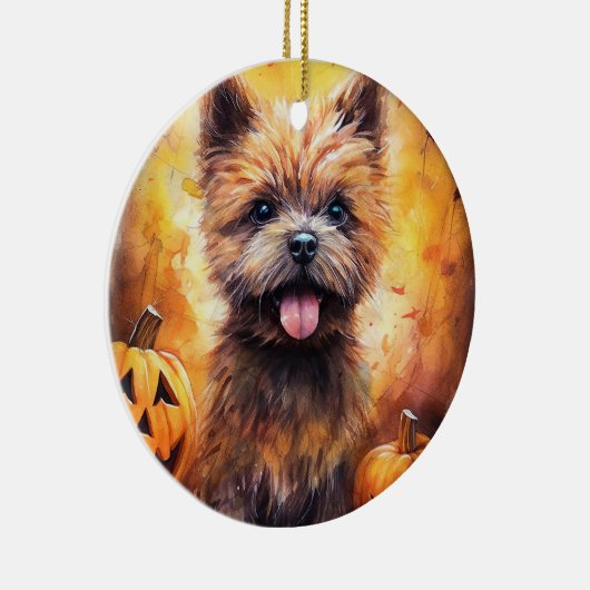 Halloween Cairn Terrier met pompoenen eng Keramisch Ornament (Rechts)