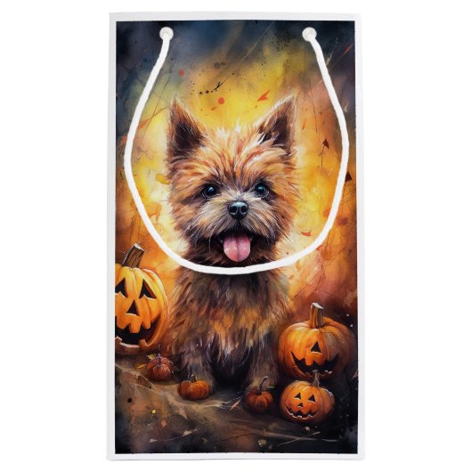 Halloween Cairn Terrier met pompoenen eng Klein Cadeauzakje (Achterkant)