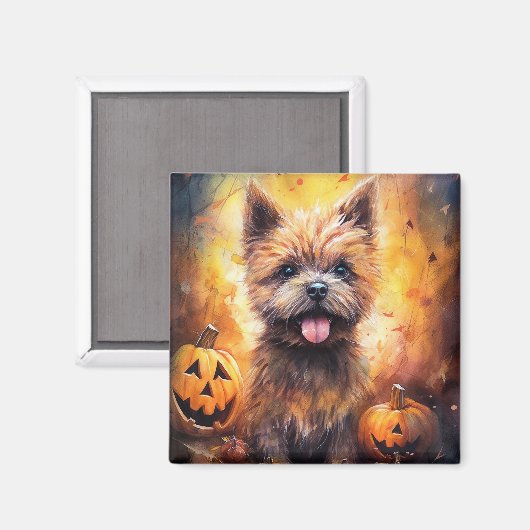 Halloween Cairn Terrier met pompoenen eng Magneet (Voorkant / Achterkant)