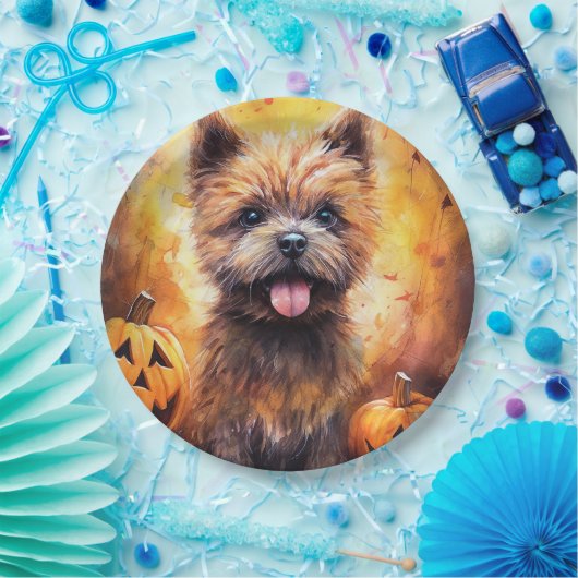 Halloween Cairn Terrier met pompoenen eng Papieren Bordje (Feest)