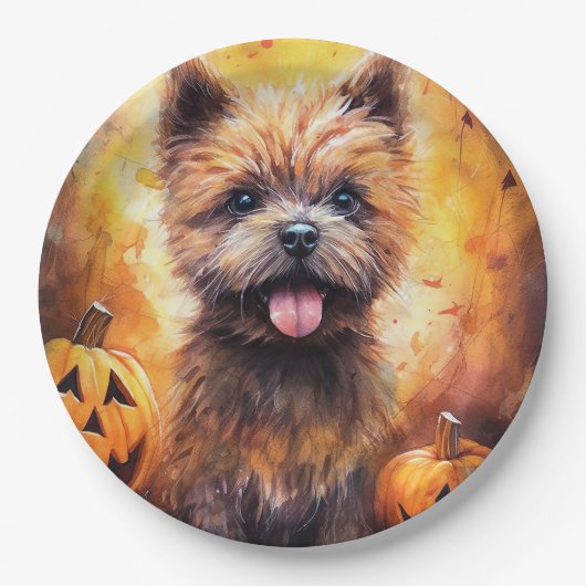 Halloween Cairn Terrier met pompoenen eng Papieren Bordje (Voorkant)