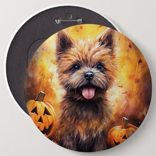 Halloween Cairn Terrier met pompoenen eng Ronde Button 6,0 Cm (Voorkant /achterkant)