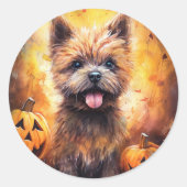 Halloween Cairn Terrier met pompoenen eng Ronde Sticker (Voorkant)