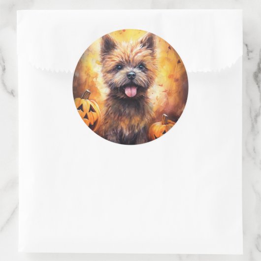 Halloween Cairn Terrier met pompoenen eng Ronde Sticker (Tas)