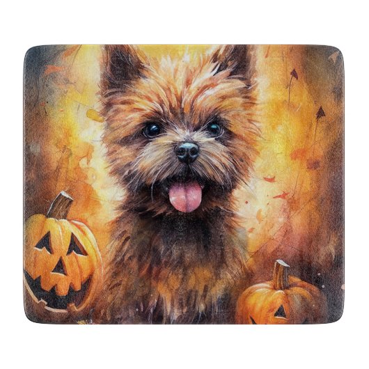 Halloween Cairn Terrier met pompoenen eng Snijplank (Voorkant)