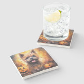 Halloween Cairn Terrier met pompoenen eng Stenen Onderzetter (Zijkant)