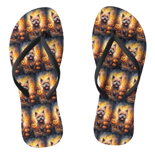 Halloween Cairn Terrier met pompoenen eng Teenslippers (Voetbed)