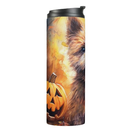Halloween Cairn Terrier met pompoenen eng Thermosbeker (Gedraaid links)