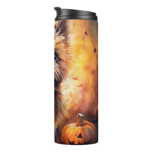 Halloween Cairn Terrier met pompoenen eng Thermosbeker (Geroteerd rechts)