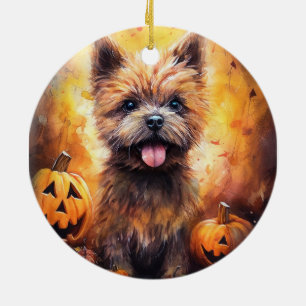Halloween Cairn Terrier Met Pompoenen Griezelen  Keramisch Ornament