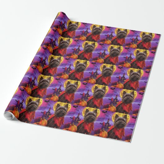 Halloween Cairn Terrier Vampire Pumpkins eng Cadeaupapier (Uitgerold)