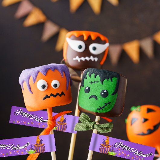 Halloween Cake Pop-labels & Rietjesvlaggen Adreslabel Wikkel