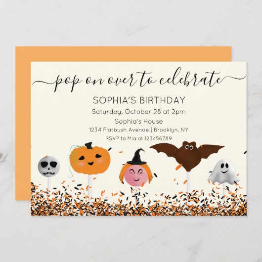 Halloween-Cake Pop-Neutral-Birthday Kaart (Voorkant / Achterkant)