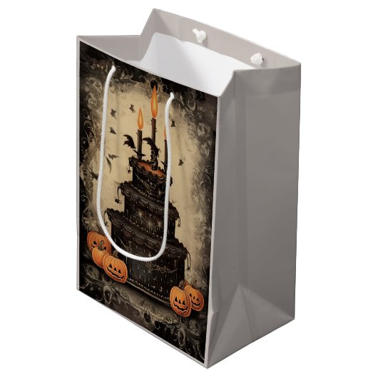 Halloween Cake Verjaardag Medium Cadeauzakje (Voorkant Gekanteld)
