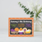 Halloween Cakes and Trees Birthday Party Invitati Briefkaart (Staand voorkant)