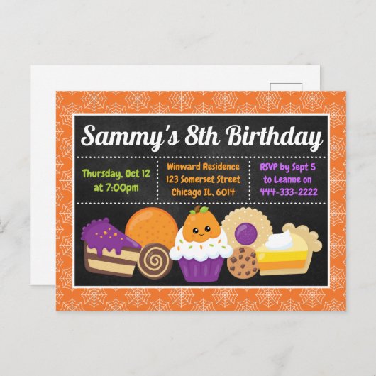Halloween Cakes and Trees Birthday Party Invitati Briefkaart (Voorkant / Achterkant)