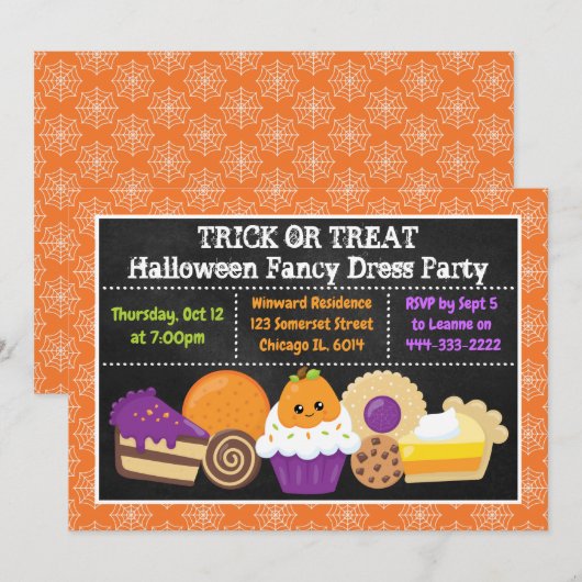 Halloween Cakes and Trets Party Kaart (Voorkant / Achterkant)