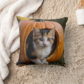 Halloween Calico Kitten Zittend in een Pompoen Kussen (Deken)