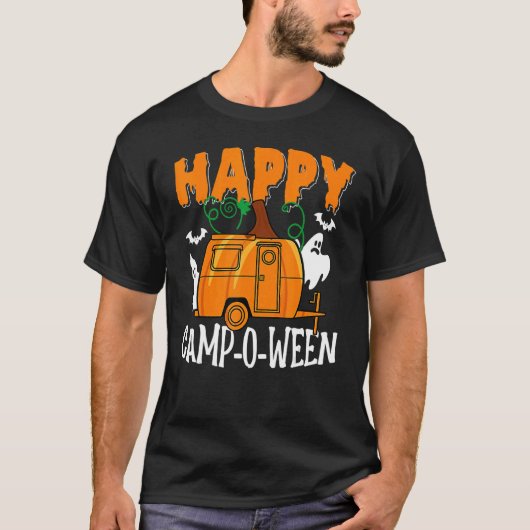 Halloween Camping Happy Campoween Pun Ghost Camper T-shirt (Voorkant)