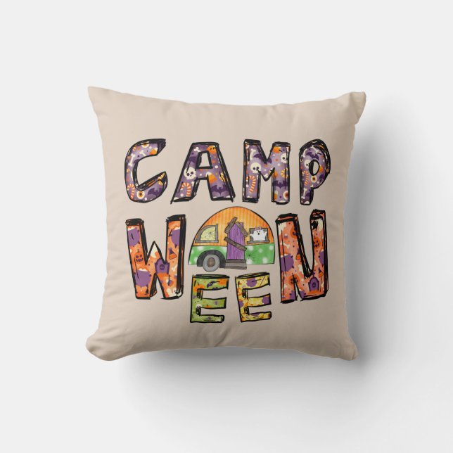 Halloween Camping | Word Pun Kussen (Voorkant)