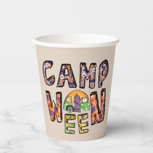Halloween Camping | Word Pun Papieren Bekers (Voorkant)