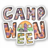 Halloween Camping | Word Pun Sticker (Voorkant)