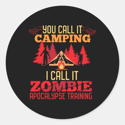 Halloween Camping Zombie Apocalypse Training Fun Ronde Sticker (Voorkant)