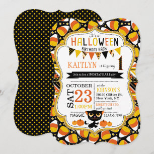 Halloween Candy Corn Black Cat Pumpkins Birthday Kaart