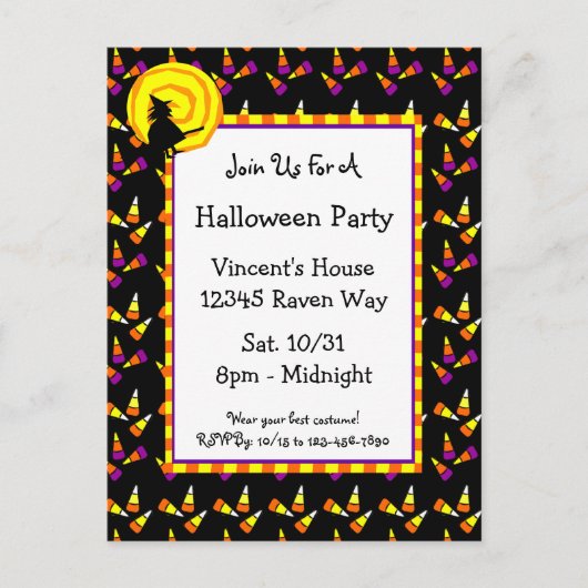 Halloween Candy Corn en Witch Invitation Briefkaar Uitnodiging Briefkaart (Voorkant)