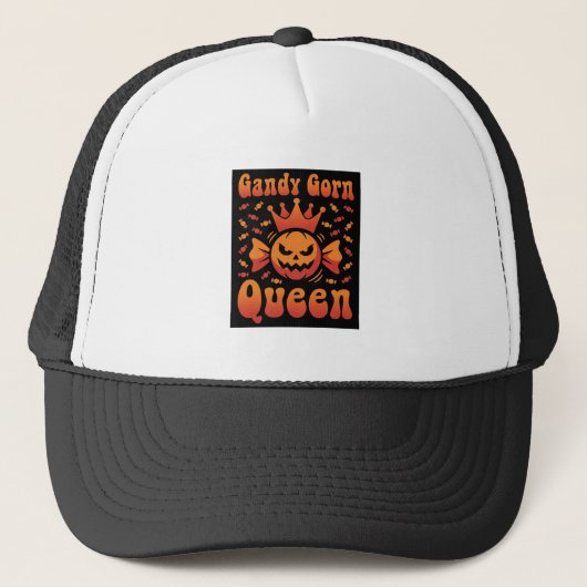 Halloween Candy Corn Koningin Retro Vector Design Trucker Pet (Voorkant)