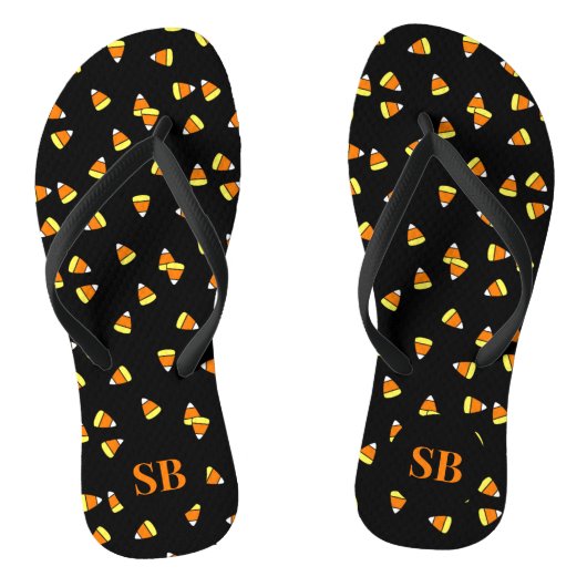 Halloween Candy Corn Monogrammed Zwarte Teenslippe Teenslippers (Voetbed)