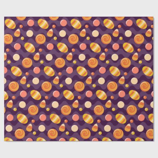 Halloween Candy Corn Snoepjes op Paars Cadeaupapier (Vlak)