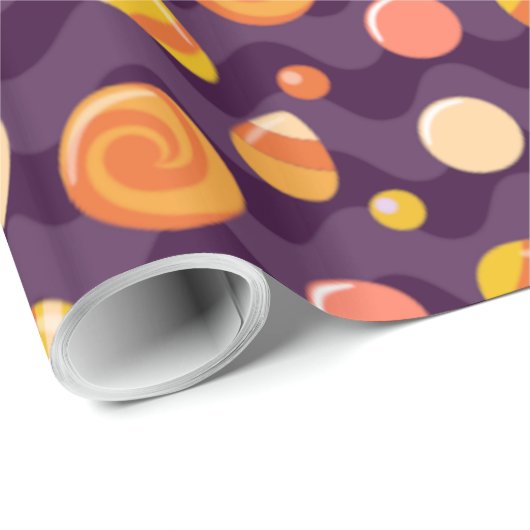 Halloween Candy Corn Snoepjes op Paars Cadeaupapier (Rol Hoek)
