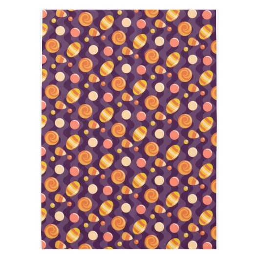 Halloween Candy Corn Snoepjes op Paars Tafelkleed (Voorkant)