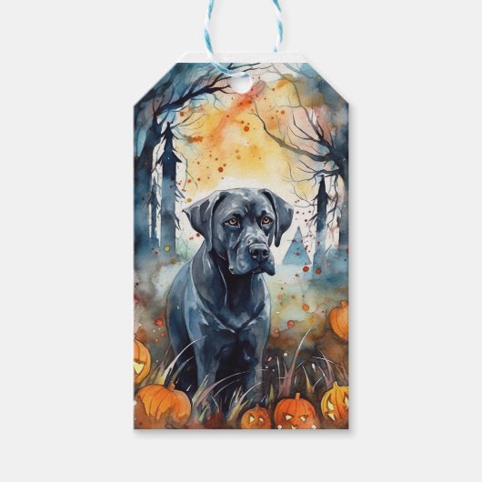 Halloween Cane corso met pompoenen eng Cadeaulabel (Voorkant)